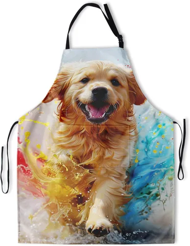 Miniatura 15 de Delantal colorido de poliéster Grooming Delantales con bolsillo para barbacoa Cocina Pintura Adultos German Shepherd