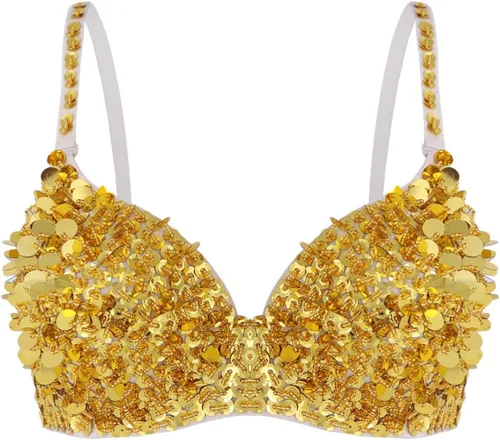 Miniatura 22 de Sujetador de disfraz de danza del vientre brillante para mujer, con lentejuelas, para baile rave, fiesta, club