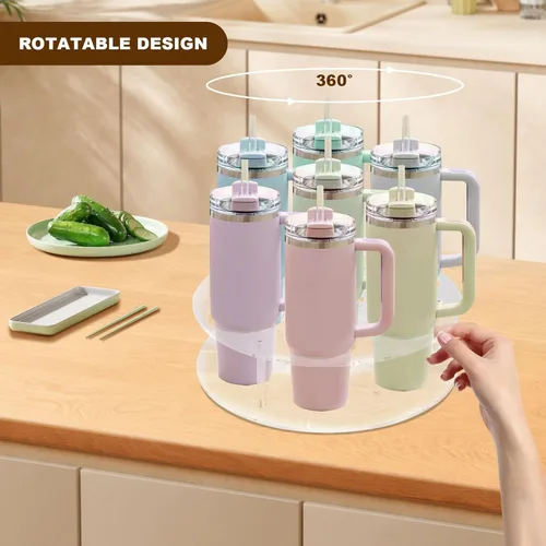 Miniatura 4 de IEEK Organizador de jarabe de café giratorio grande, 7 botellas, estante acrílico transparente para jarabe de café para encimera, soporte