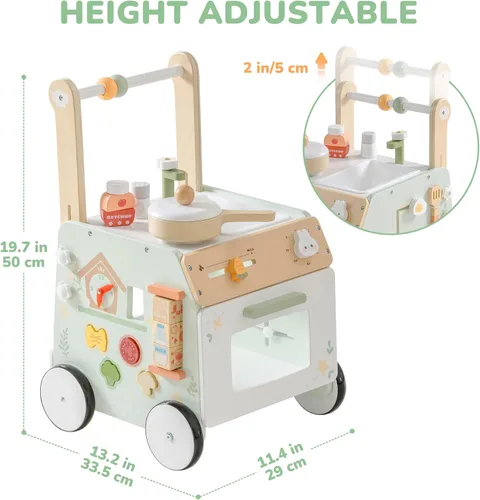 Miniatura 2 de ROBOTIME Juguete de empuje para bebé, altura y velocidad ajustables, evita las patas de arco, centro de actividades de jardín de primavera