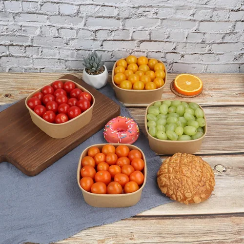 Miniatura 2 de Cuencos desechables de papel kraft de 17 onzas con tapas, recipientes de alimentos, cuencos de sopa, suministros de fiesta, cuencos de golosinas