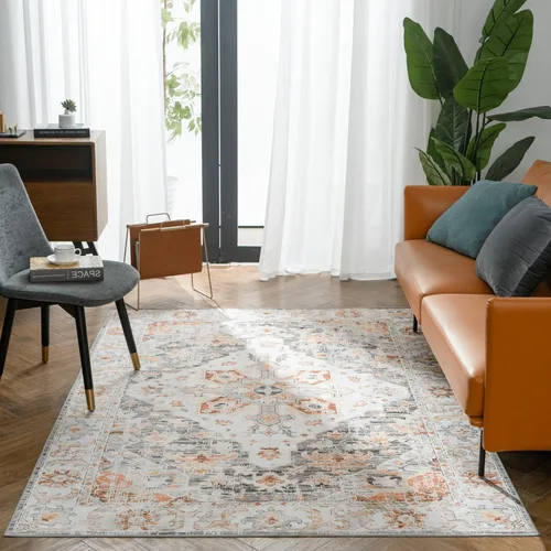 Miniatura 448 de Syalife 4x6 Alfombra Lavable para Área, Ultra Suave Antideslizante, Pila Baja, Alfombra Vintage Resistente a Manchas para Sala de Estar, Alfombra