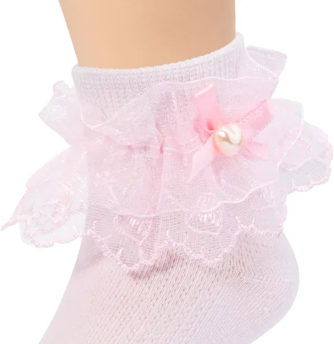 Miniatura 11 de Looching 5 pares de calcetines de encaje con volantes y lazo con volantes de malla con ojales de princesa, calcetines de vestir al tobillo