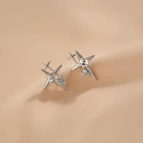 Miniatura 4 de Aretes de estrella para mujer, hipoalergénicos de plata de ley 925, aretes de estrella, Plata, Circonia cúbica