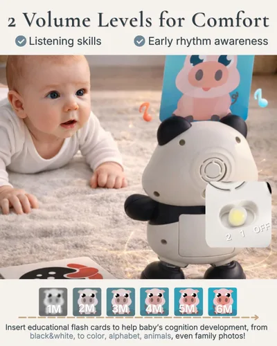 Miniatura 5 de Cuddobaby Dancing Panda Juguete musical de alto contraste, tiempo de barriga independiente, 0-6M 6-12M, luces cambiantes, soporte para tarjetas