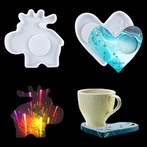 Rolin Roly 2 moldes de resina para posavasos, molde de silicona, molde en forma de corazón, hipopótamo, moldes epoxi para fundición, portavelas,