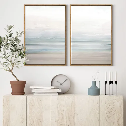 Miniatura 3 de Gardenia Art - Lienzo enmarcado para decoración de pared, diseño de playa costera, lienzo abstracto, pintura de paisaje oceánico moderno