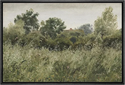wall26 Lienzo Enmarcado Impreso Arte de Pared Verde Salvia Bosque Árbol Campo de Flores Paisaje Naturaleza Vida Silvestre Ilustraciones Bellas Artes