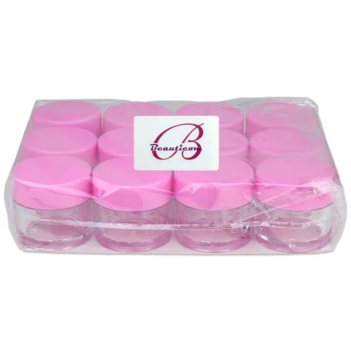 Miniatura 7 de Beauticom - Tarros de plástico transparente de pared gruesa a prueba de fugas, 0.25 oz/0.2 fl oz (cantidad: 12 paquetes) con tapas rosas