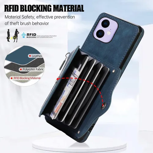 Miniatura 4 de Asuwish Funda de teléfono para iPhone 11 6.1 con correa cruzada para muñeca, soporte para tarjetas de crédito, accesorios de celda de cuero