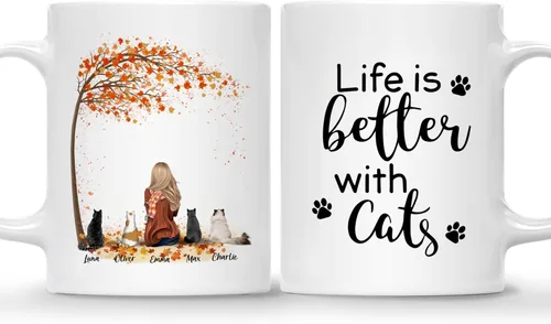 Miniatura 20 de Gossby Taza personalizada con texto en inglés "Being a Cat Mom", regalo personalizado para mujeres con diseño, nombre, raza de gato, cumpleaños, día