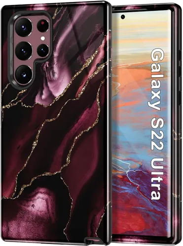 Miniatura 23 de Btscase Funda para Samsung Galaxy S22 Ultra 5G, patrón de mármol 3 en 1, resistente a prueba de golpes, cuerpo completo, policarbonato duro