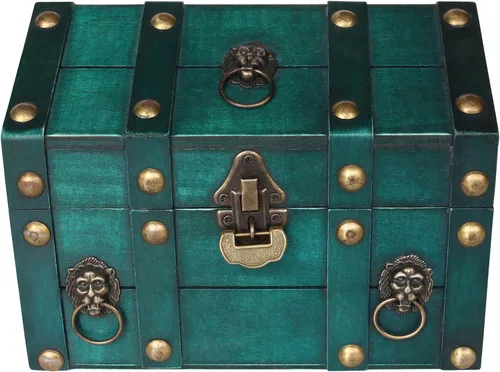 Cofre del tesoro de madera vintage, caja de almacenamiento de joyas con cerradura, almacenamiento clásico y caja decorativa, caja decorativa vintage
