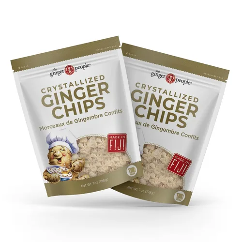 The Ginger People Chips de jengibre cristalizado, sin OMG, sin gluten, vegano, jengibre confitado de tamaño bocado para aperitivos, hornear,