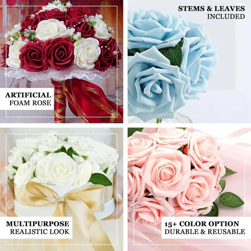 Miniatura 4 de Efavormart - 24 rosas de espuma artificial de 5 pulgadas con tallo y hojas para bodas, fiestas, hogar, eventos, boda, aniversario, fiesta, color oro