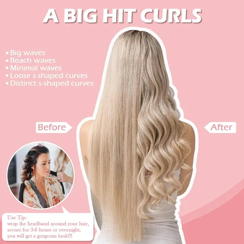 Miniatura 4 de Cintillo para rizos sin calor durante la noche, 177.8 cm de rizador de pelo sin calor para cabello medio largo, color rosado
