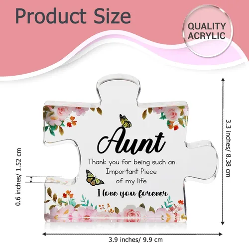 Miniatura 3 de VELENTI Regalos para Tía de Sobrina – Pieza de Rompecabezas de Bloque Acrílico Grabado – Lindo Regalo de Tía con Hermoso Dicho Pisapapeles