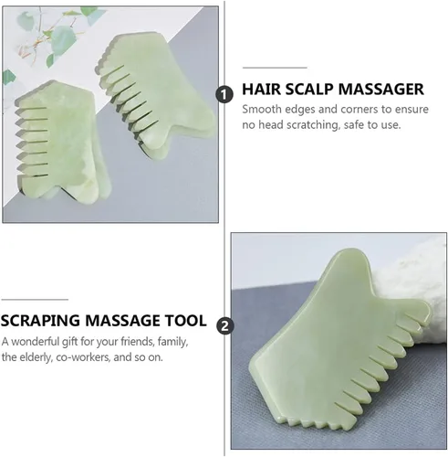 Miniatura 5 de Healifty Masajeador de cuero cabelludo con peine de jade, peine masajeador de cabello de jade verde natural para masaje de cabeza y relajación