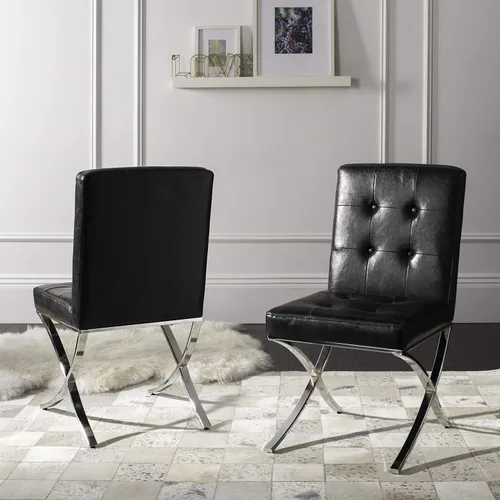 Miniatura 2 de Safavieh Home Walsh - Silla auxiliar de piel sintética negra y cromada