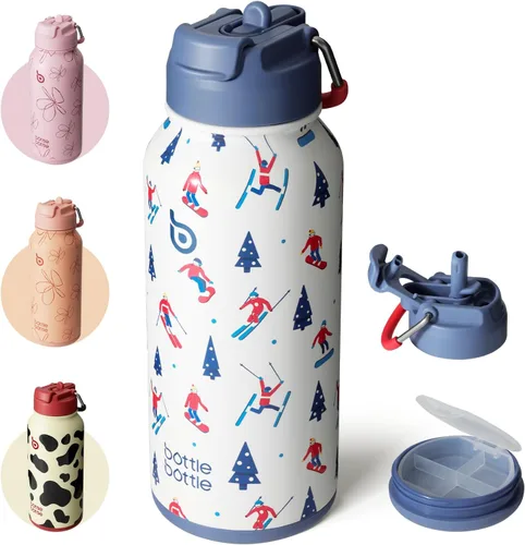 Miniatura 23 de BOTTLE BOTTLE Botella de agua deportiva de acero inoxidable de 32oz con aislamiento, botella de agua con pajita con diseño de tapa de doble uso