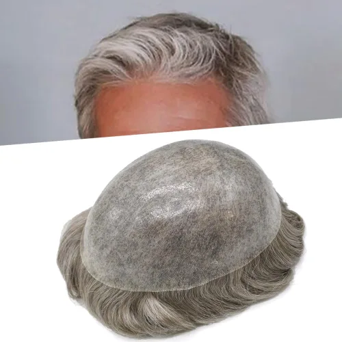 Miniatura 60 de Toupee para hombres Sistema de reemplazo de cabello humano real duradero invisible para hombre Toupee Hair Piece para hombres Poly Men Sistema