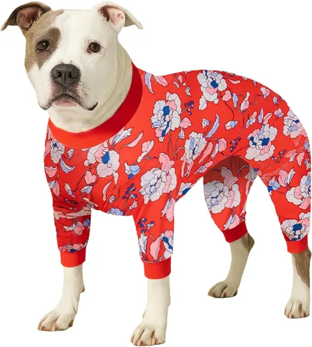 Miniatura 13 de LovinPet - Pijama y camiseta de algodón puro para perros gigantes, diseño a rayas de color amarillo y negro, de 4 patas, protección que cubre todo