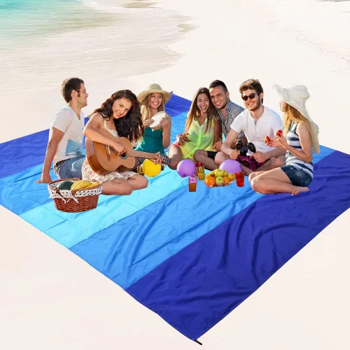Miniatura 5 de WIWIGO Manta de playa impermeable a prueba de arena tapete de playa 79" X 83"/10'x9' para 2-8 adultos, de secado rápido, tapete de picnic al aire