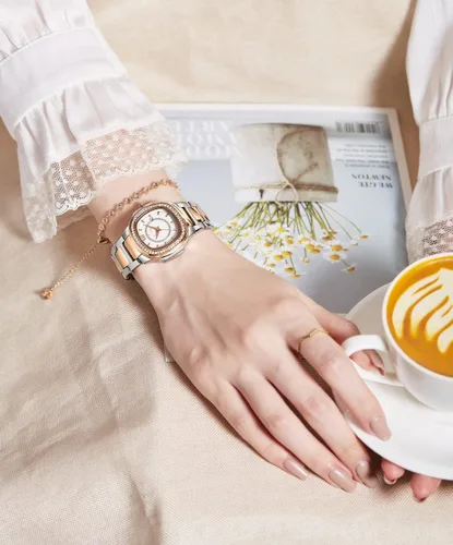 Miniatura 3 de Relojes de mujer Moda Cuadrado Dial Acero Inoxidable Impermeable Fecha Diamante Damas Vestido Relojes de Pulsera