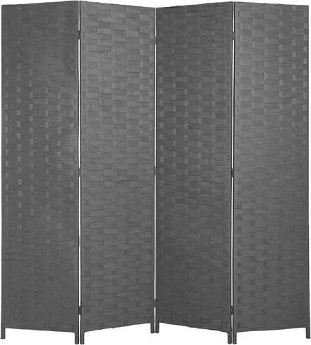 Miniatura 10 de Paneles plegables de fibra de tejido alto, biombo de madera con 4 paneles plegables de 6 pies de alto, divisor de malla, portátil, divisores de Negro