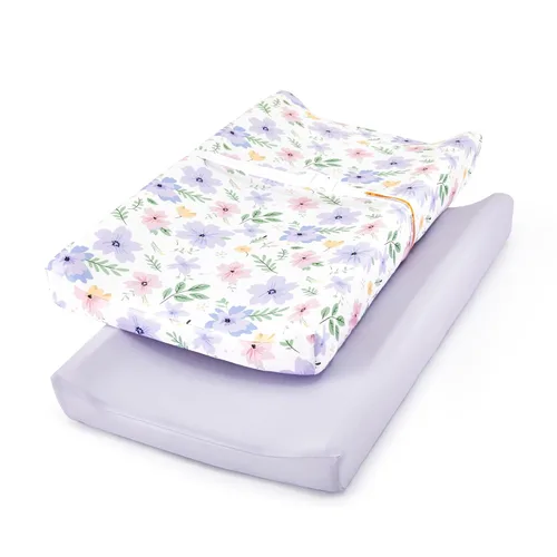 TILLYOU Juego de funda para cambiador de niña en material de jersey suave, se adapta a almohadillas contorneadas de 32 pulgadas/34 x 16 pulgadas