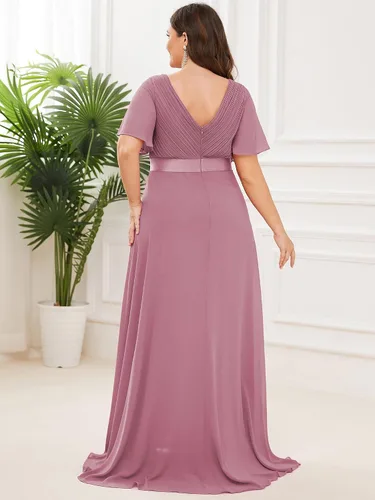Miniatura 153 de Ever-Pretty Vestido formal para mujer, Navidad, Año Nuevo, cuello en V, gasa, talla grande, largo hasta el suelo, vestido de dama de honor