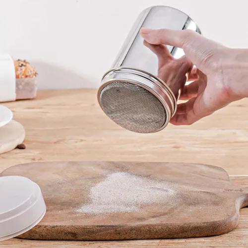Miniatura 3 de Coctelera de acero inoxidable en polvo y azúcar, sal y pimienta, condimentos y especias con tamiz de tapa para canela, cacao y palomitas de maíz