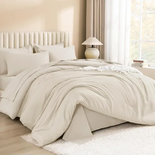 Miniatura 2 de Litanika Cama en una Bolsa King Beige - Juego de Ropa de Cama de 7 Piezas Tamaño King, Juego de Edredón de Cama, Juego de Edredón con Edredón, 02