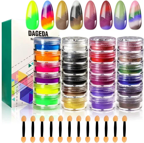 Miniatura 10 de DAGEDA Polvo de polvo de uñas de pigmento de 24 colores, purpurina iridiscente ultrafina y luminosa nacarada de alto brillo, polvo de halo de alto