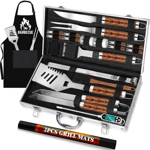 Miniatura 8 de ROMANTICIST Juego de 26 herramientas de parrilla de acero inoxidable, accesorios de parrilla de alta resistencia, regalos para hombres y papá, kit