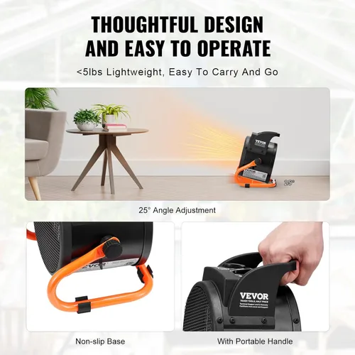 Miniatura 7 de VEVOR Calentador de invernadero, 1500 W PTC, calentamiento rápido con protección contra sobrecalentamiento, ventilador de tienda de cultivo pequeño