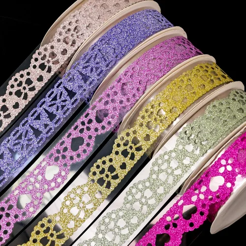 SallyFashion Juego de cintas washi decorativas, 6 rollos de cinta Washi de encaje con purpurina para suministros de fabricación de tarjetas,