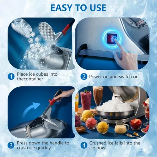 Miniatura 3 de ZENY Trituradoras de hielo eléctricas 300W 2000r/min con hoja de acero inoxidable Máquina de cocina para hacer cono de nieve de hielo afeitado