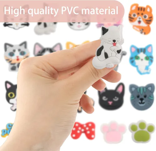 Miniatura 4 de Dijes de decoración de zapatos de gatos, 20 piezas de lindos dijes de animales y gatos para zapatos de mascotas, paquete para sandalias de pulsera