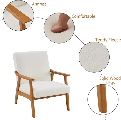 Miniatura 4 de Modern Accent Lounge Chair for Living Room, Armchair Single Solid Wood Armrest Teddy Velvet Leisure Sofa Chair Indoor Comfy Reading Chair Leisure