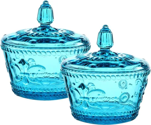 Miniatura 12 de Frasco de vidrio europeo retro nostálgico tridimensional con relieve de color, frasco para caramelos, frasco para condimentos con tapa