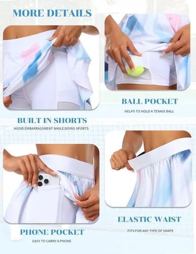 Miniatura 4 de JoyGirl Falda de tenis para mujer con pantalones cortos plisados para golf, cintura alta, para entrenamiento, atletismo, correr, faldas con bolsillos