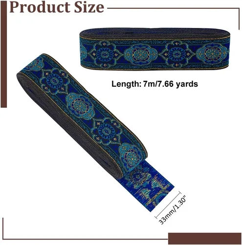 Miniatura 2 de PH PandaHall Cinta jacquard vintage de 1.3 pulgadas, 7 yardas, cinta tejida con embridado de tela bohemia para coser, diseño floral persa
