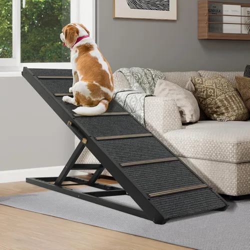 Miniatura 8 de Rampa para Mascotas Plegable Portátil de Madera para Perros y Gatos para Sofá o Cama, Incluye Alfombrilla Antideslizante y Rieles Laterales