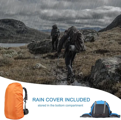 Miniatura 6 de Mochila Loowoko de 50 l para senderismo, impermeable, con cubierta para la lluvia, mochila esencial para acampar, mochila ligera de 45 + 5 litros