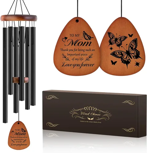 Miniatura 14 de JOBOSI Ramo de la madre, carillón de viento conmemorativo con tubo negro, regalos decorativos, adecuado para interiores y exteriores, perfecto