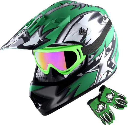 Miniatura 21 de 1Storm - Casco de motocross para jóvenes y niños, color negro mate + gafas + paquete de guantes negros para jóvenes MG