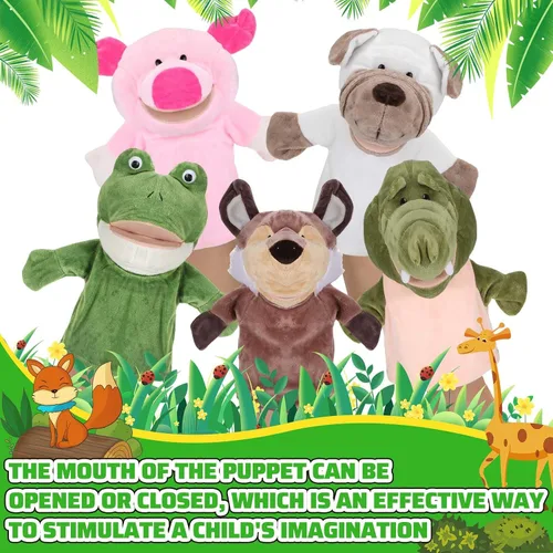 Miniatura 3 de Hiboom 20 marionetas de mano de animales para niños, marionetas de mano con boca de trabajo, juguete de peluche de animales de peluche de león
