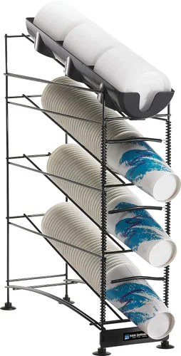 Miniatura 9 de San Jamar Dispensador de tres tazas para tazas de 8 a 44 onzas con bobinas ajustables - Dispensadores de tazas de encimera de 4 niveles - Pies