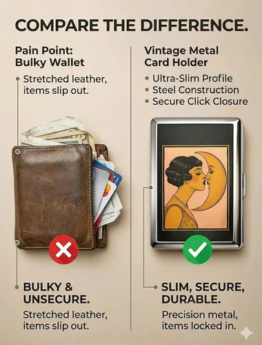 Miniatura 4 de Portatarjetas vintage, estilo vintage versátil tarjeta y caja de efectivo, fundas de metal, tarjeteros/carteras de metal vintage, #B, Vintage